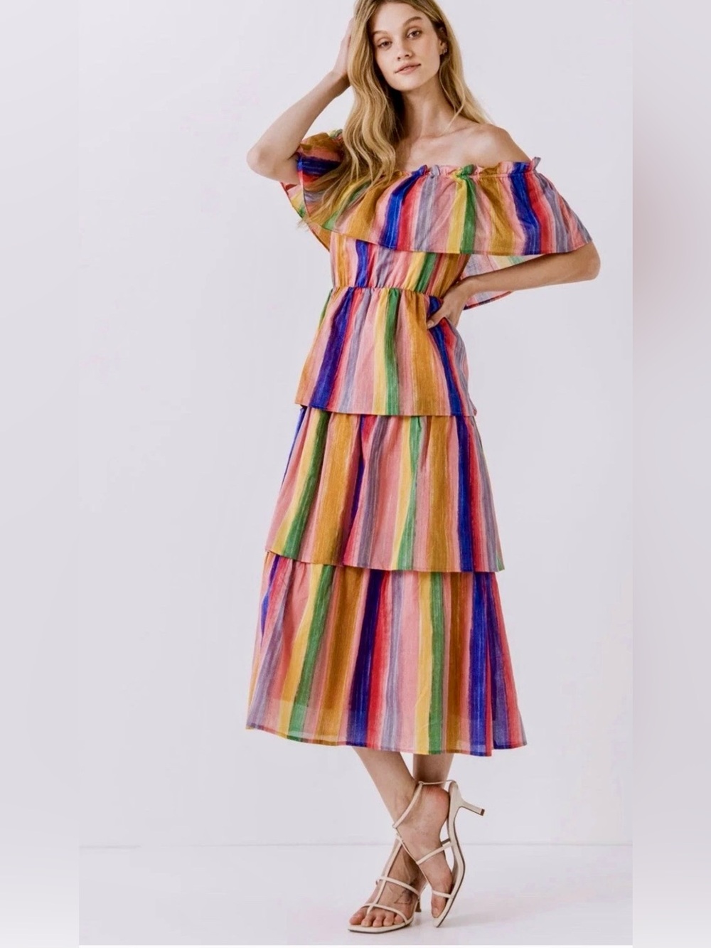 NWT- English Factory Rainbow Multicolor Tiered Ruffle Maxi Dress